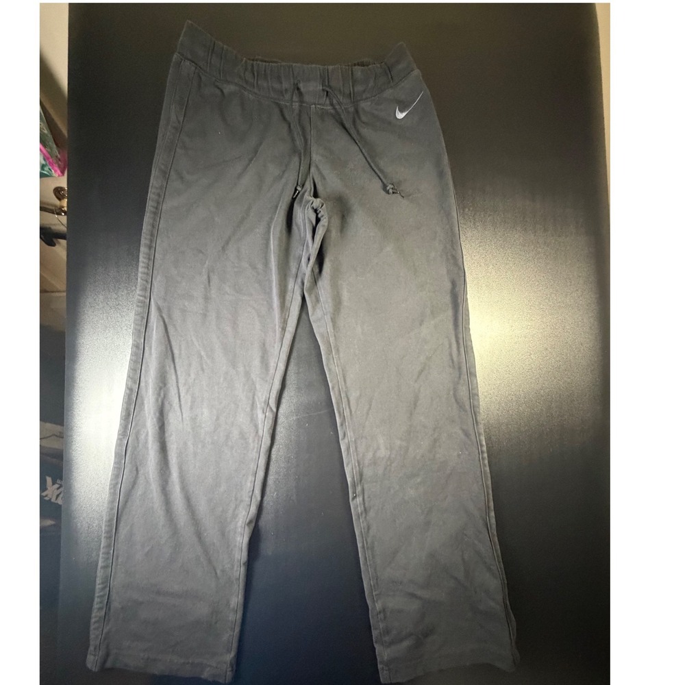 Nike Womens Black Straight Leg Drawstring Athletic Pants Swoosh Logo Size L aL1